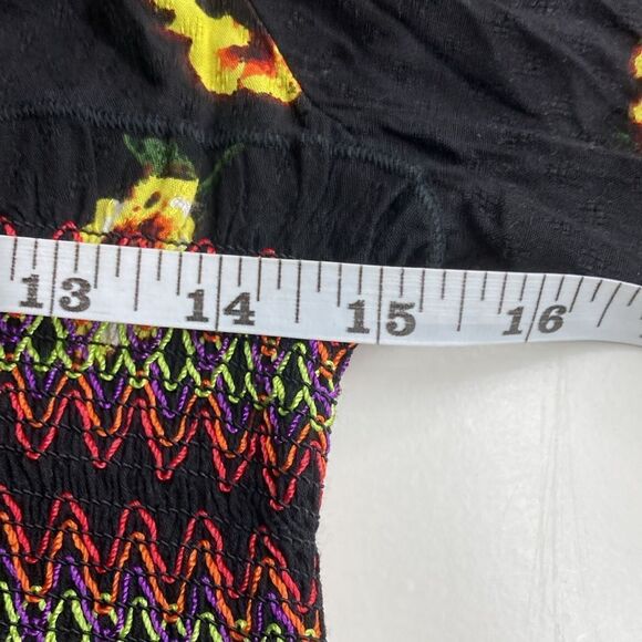 NWT URBAN OUTFITTERS M Black Lagenlook Floral Smocked Long Sleeve Mini Dress - Picture 5 of 11